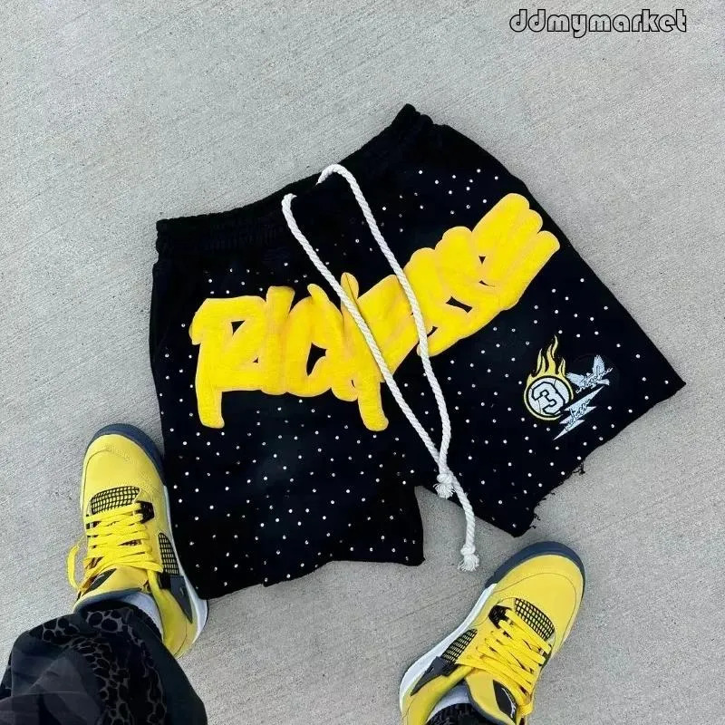 Men's Fashion Shorts: Rhinestone Letter-Printed Sweatpants for Casual Motorcycle & Downhill Wear ddmymarket