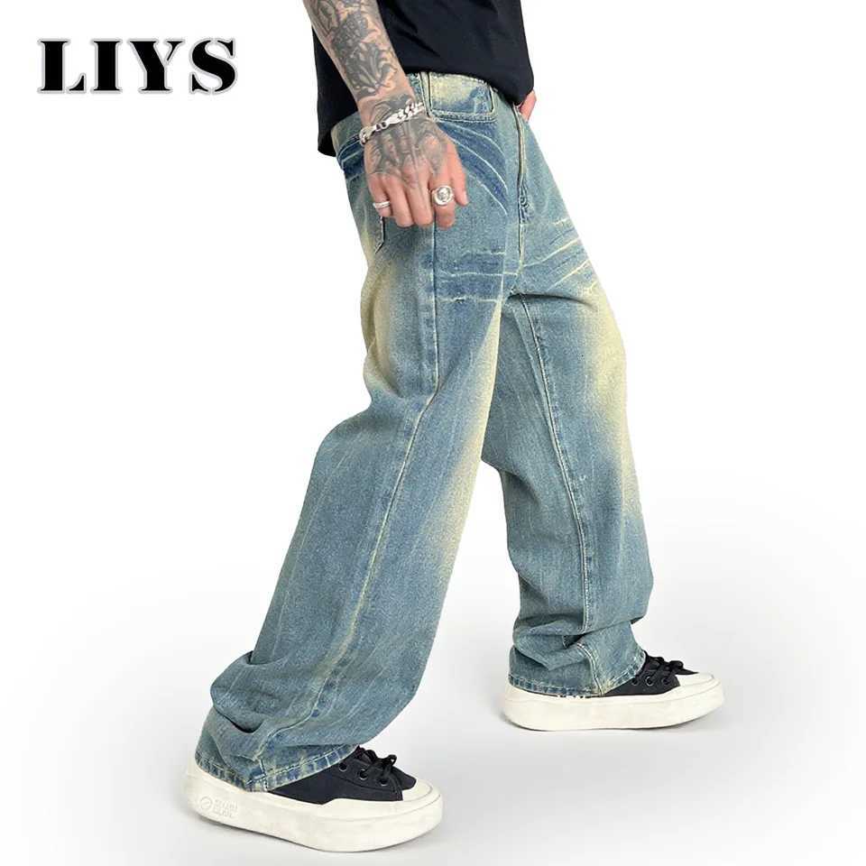 Autumn American Retro Vintage Blue Loose Jeans 2025 Street Trend Super Cool Denim Pants Daily Casual Baggy Straight Leg JeansZ250917