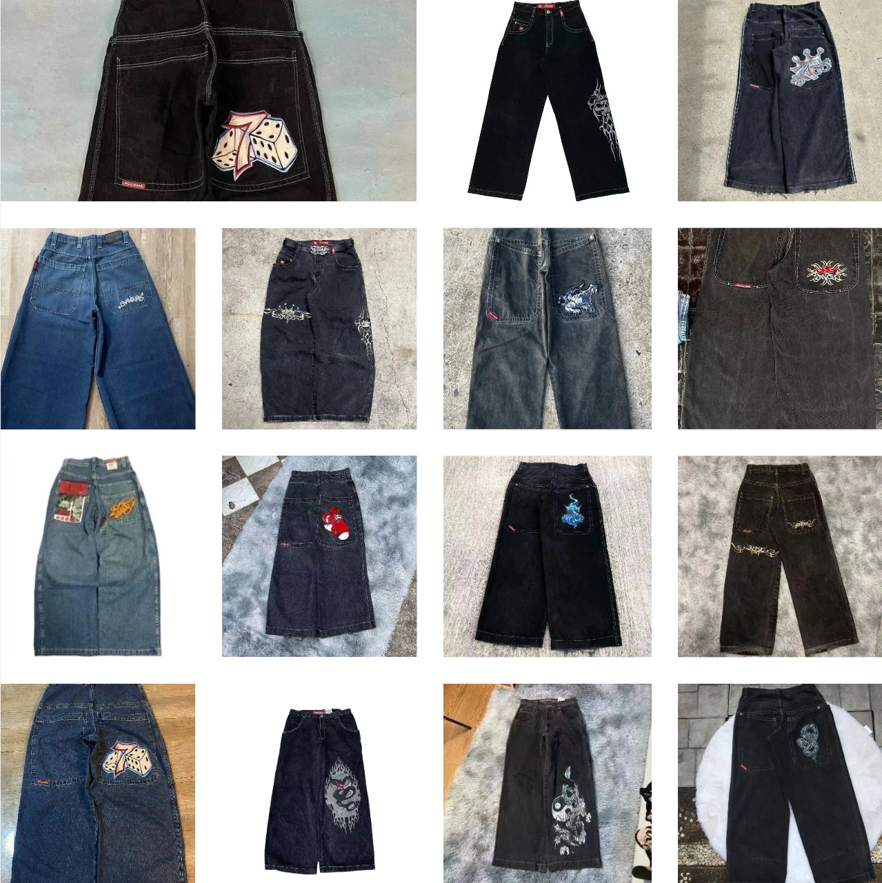 Designer jeans Men's Jeans Men Women Cherry Blossom Knight All Embroidery Denim Pants Y2k Vintage Baggy Street Straight High Waisted Washed Blue Jean