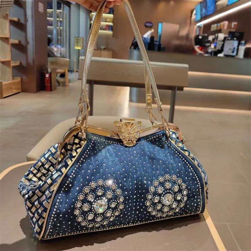 Designer Bags Spring And Summer New Metal Frame Color Rhinestone Butterfly Crystal Handbag Banquet Dress One-Shoulder Cross-Body Women's Bag Luxu