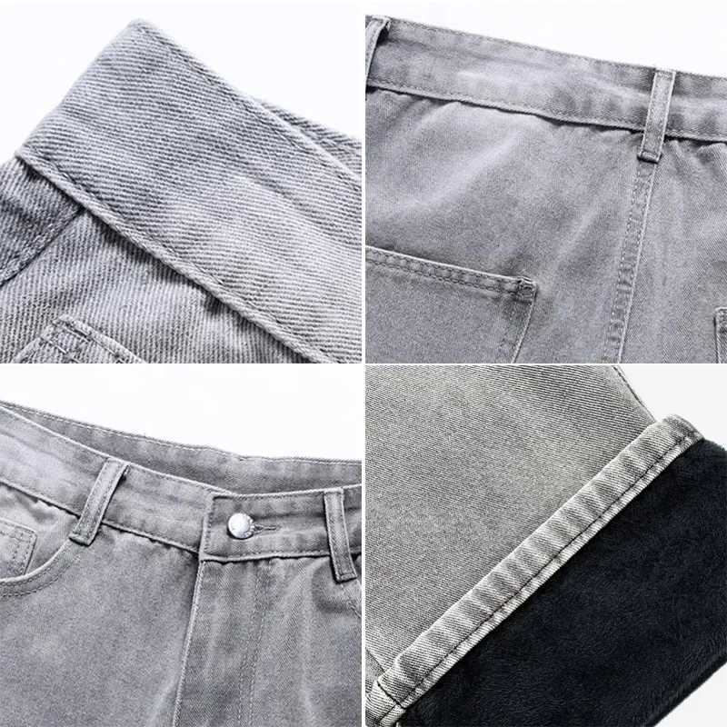 Men Vintage Warm Plush Straight Leg Denim Pants Male Loosefit Daily Trendy Cool Style Jeans Thicken Thermal Streetwear TrousersZ250917