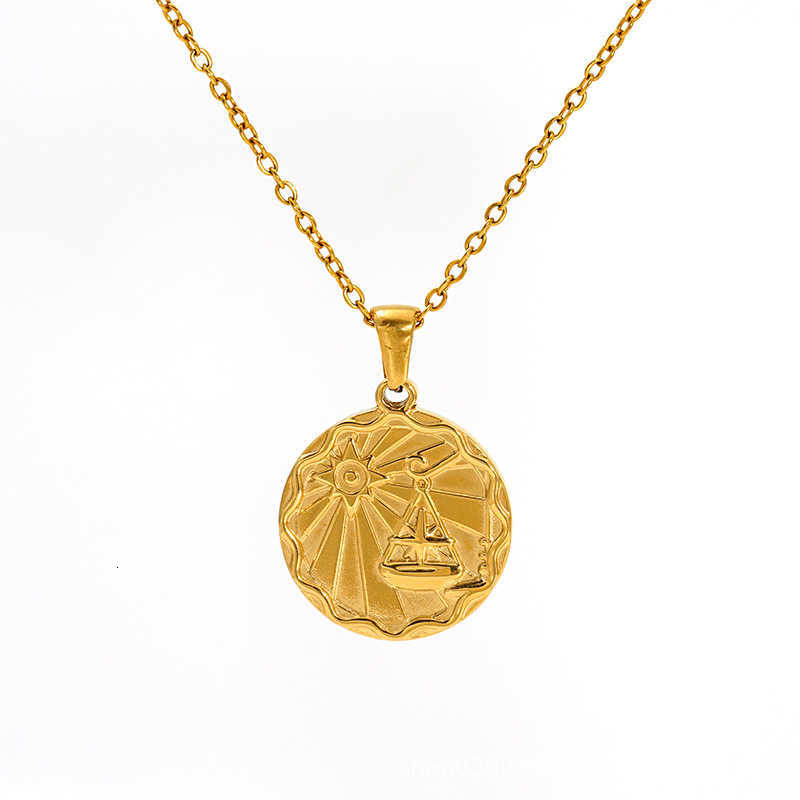 European and American fashion cold style necklace, personalized trend, stainless steel round pendant, women's zodiac sign accessories W250710