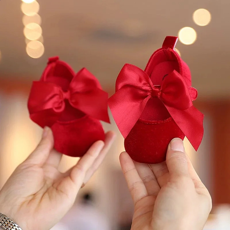 Spring and Autumn born Flannelette Princess Shoes Baby Girls Bow Flat Shoes Toddler Baby Soft Rubber Sole First Walking Shoes 250916