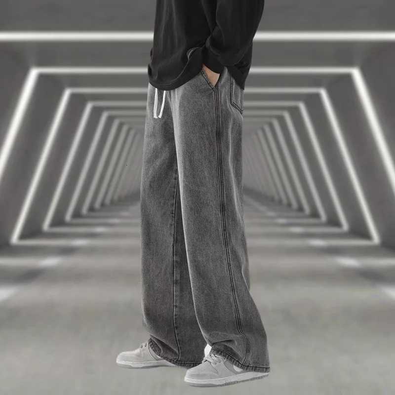 2023 New Korean Fashion Mens Casual AnkleLength Jeans Classic Man Straight Denim Wideleg Pants Light Blue Grey Black 3XLZ250917