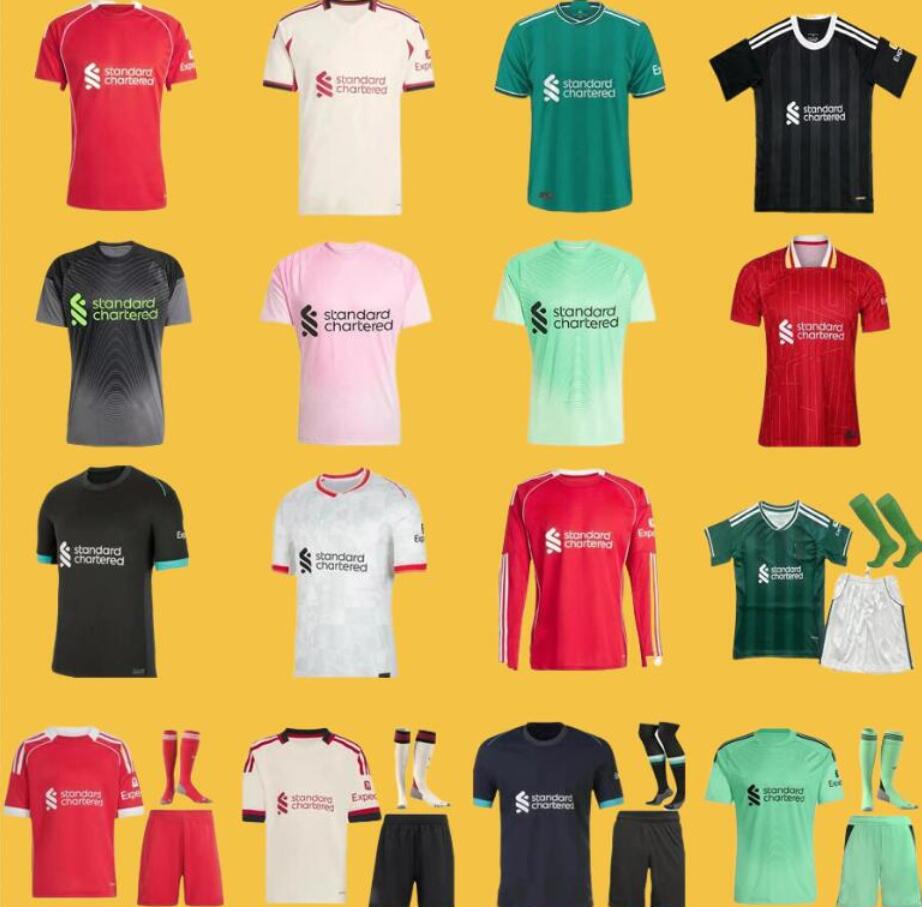 2025-2026 LiverpPudlian soccer jerseys vAn Dijks MAC ALLISTER SZOBOSZLAI 25-26 liverpooll home football shirt is red, combined with white logos. player football Kids