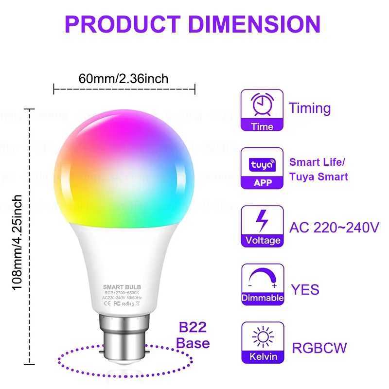 Colour Changing Light B22 Tuya Bluetooth APP Control 220V LED Bulbs Dimmable RGB White RGBCCT 16 Million Smart Life C250917