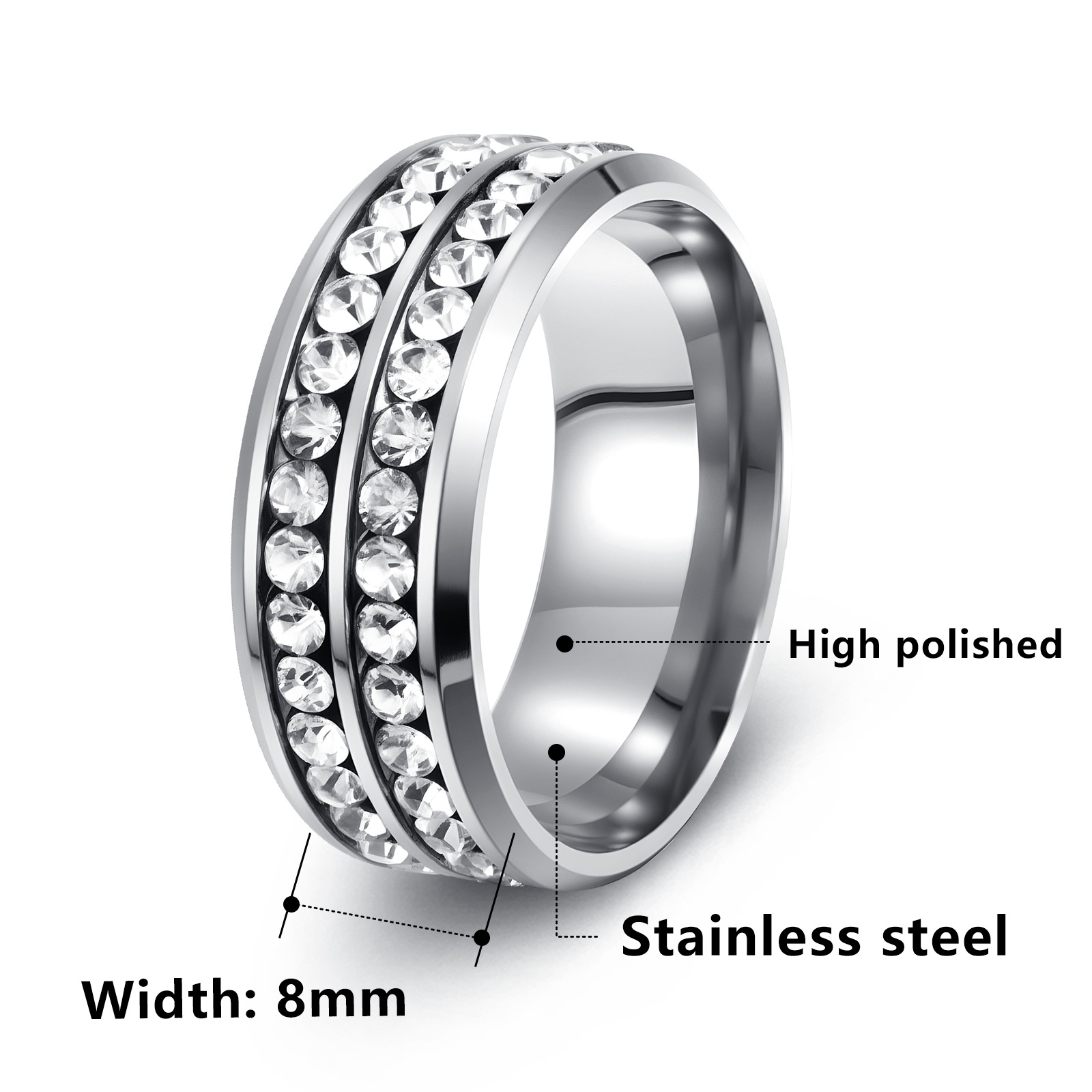 Cubic Zirconia CZ Promise Engagement Band 18K Gold Plated Unisex Gold Wedding Rings Stainless Steel Rings for Women Men Crystal Fine Jewelry Wife Birt