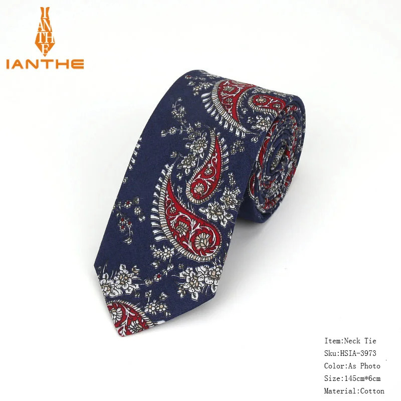 100 Cotton Mens Paisley Print Neck Ties For Men Necktie Narrow Slim Skinny Cravate Flower Neckties Corbatas 250917