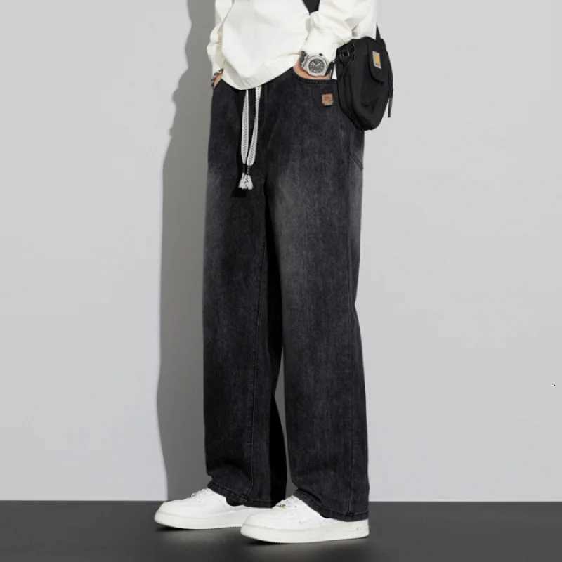 Mens regular fit straight leg jeans casual drawstring elastic waist denim pants lightweight carpenter JeanZ250917