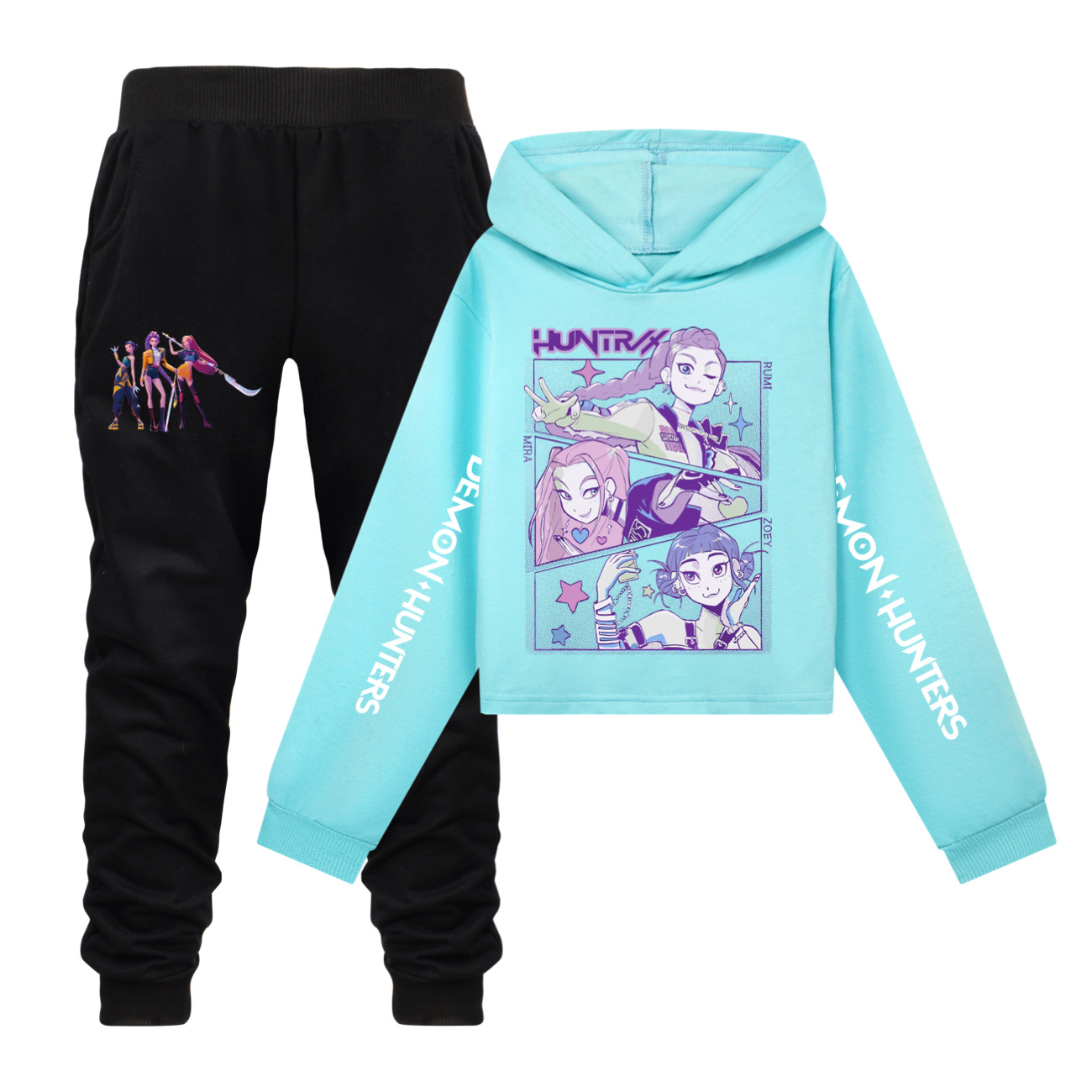 K-pop Demon Hunters Cartoon Hoodie Set Kids Hooded&Pant Pullover Sweatshirt Casual Long Sleeve Suit