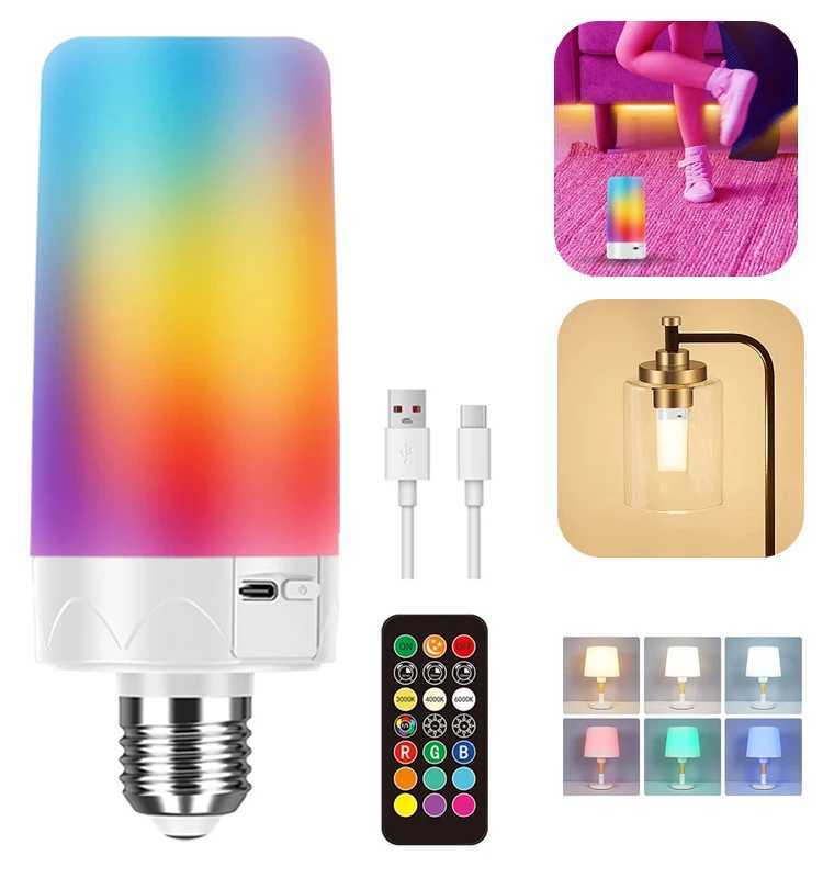 Rechargeable Emergency Light Bulb with Remote Color Changing Battery Powered USB LED Bulbs 12 RGB Color Dimmable E27 for Power C250917