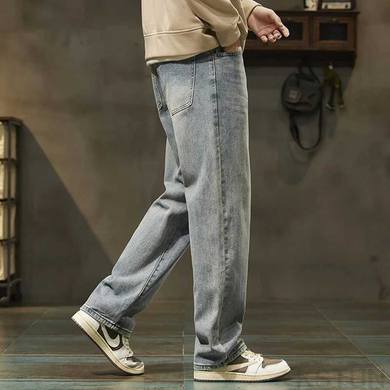 KSTUN Light Blue Baggy Pant Men Wide Leg Jeans Loose Straight Casaul Streetwear Vintage Mens Trousers 100 Cotton Large Size 40Z250917