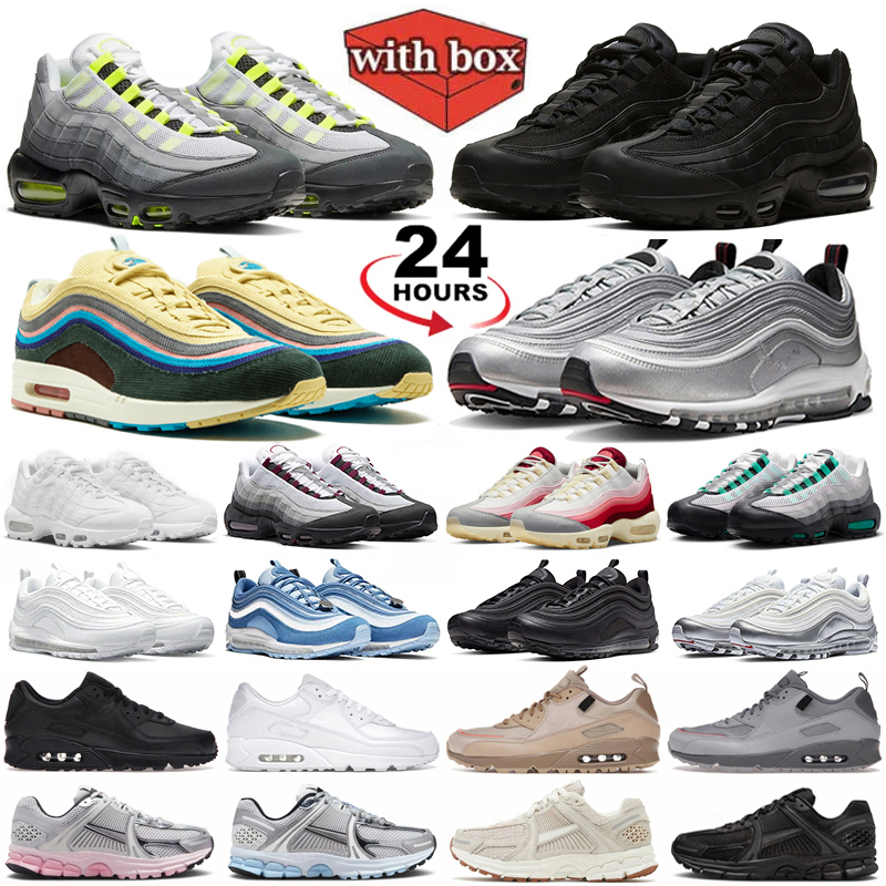 With box 95s 97s sneakers for men women running shoes Triple Black White Neon Pink Sean Wotherspoon Slive mens womens outdoors sports sneakers size eur36-46