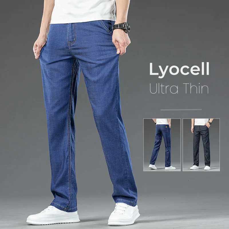 Ultra Thin Stretch Lyocell Jeans Mens Spring Summer Business Classic Loose Straight Casual Denim Trousers Male Clothing PantsZ250917