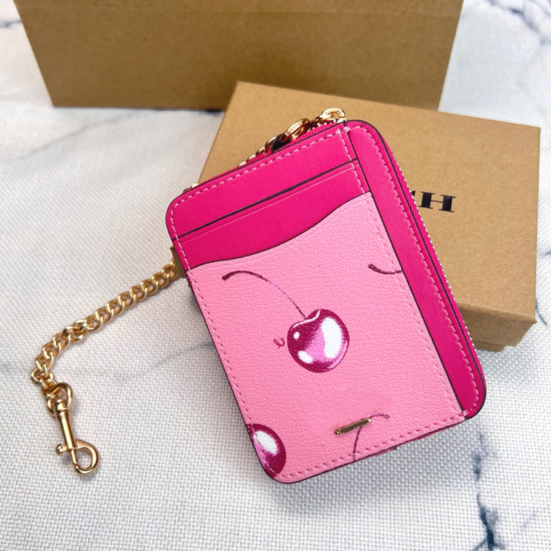 Designer Keychain Luxury Leather Keyring for Women & Unisex - Floral Cherry Pattern Bag Charm with Mini Purse Pendant, Fashion Key Chain Gift Set