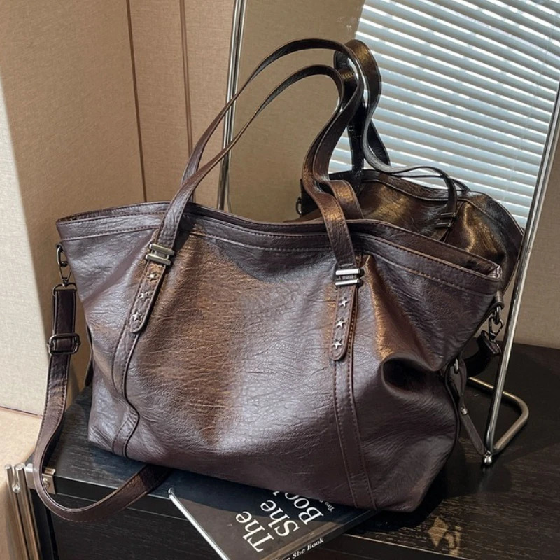 Large Sized Tote Bags For Women Soft PU Leather Pure Color Large Capacity Shopper Shoulder Crossbody Bag High Quality Handbags 250917