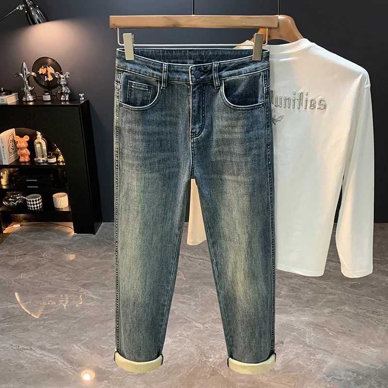 Loose straight leg jeans mens 2025 autumn new style American high street trendy brand elastic versatile casual long pantsZ250917