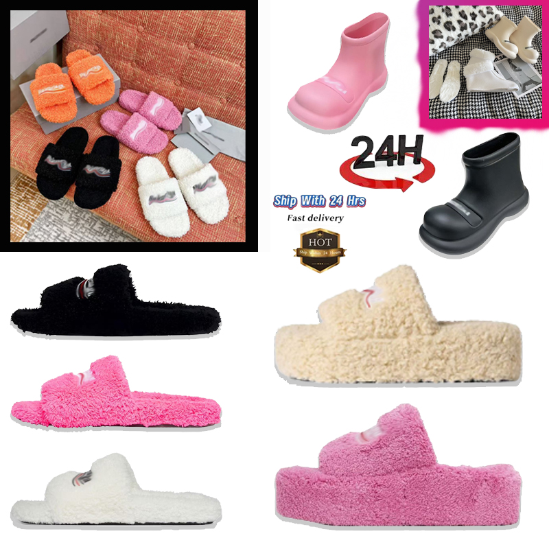 New Women Plush Lettered Chunky Slippers 2025 Fall Winter Indoor Outdoor Stylish Versatile Comfortable Cotton Slippers hot sale