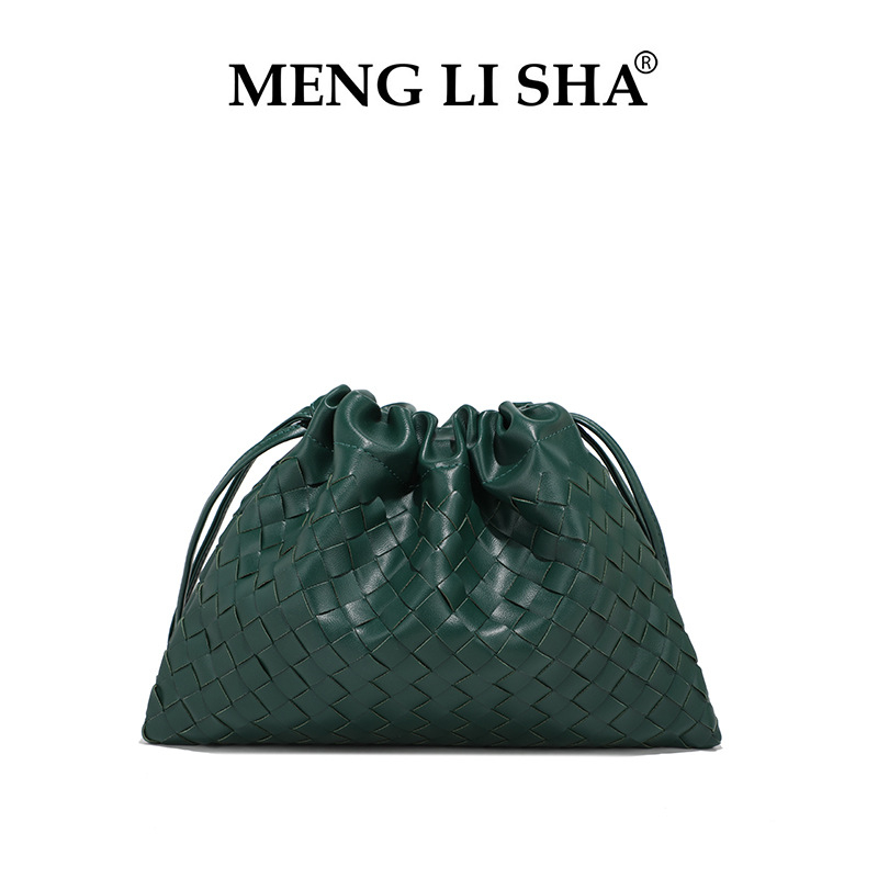 MENGLISHA Lightweight Pleated Woven Drawstring Handbag High-Quality Casual Commuting Bag for Women - Versatile Designer Tote XJ260206