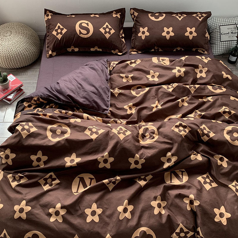 INS Japanese Style Checkerboard Blue Boys Duvet Cover Bedding Four-Piece Set Quilt Bed Sheet Dormitory Sanfangsu