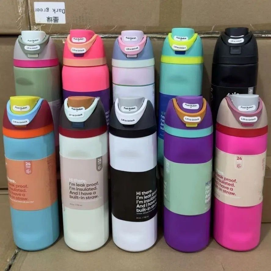 New Water Bottles Insulated Stainless Steel Tumblers With Flip Straw Sports Travel Car Mugs Outdoor Large Water Bottle 24oz 32oz Drinking Cups Wholesale 0930