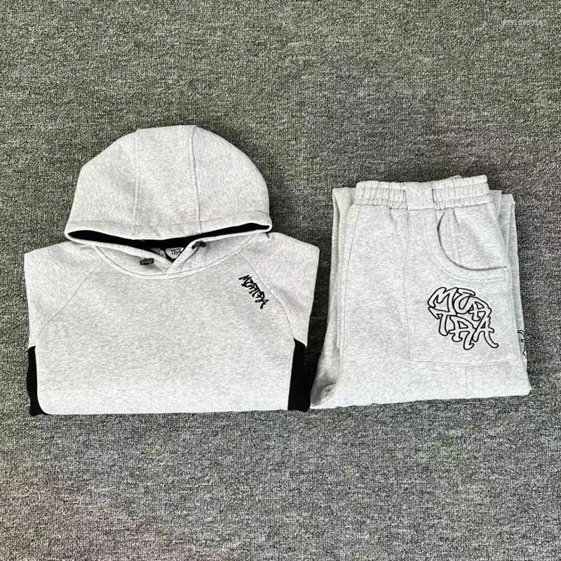 Men's Hoodies Grey Embroidery Hoodie Sweatpants Men Women High Street Exquisite Embroidery Letter Sweatshirt 2026 Fall Winter Style Pullover
