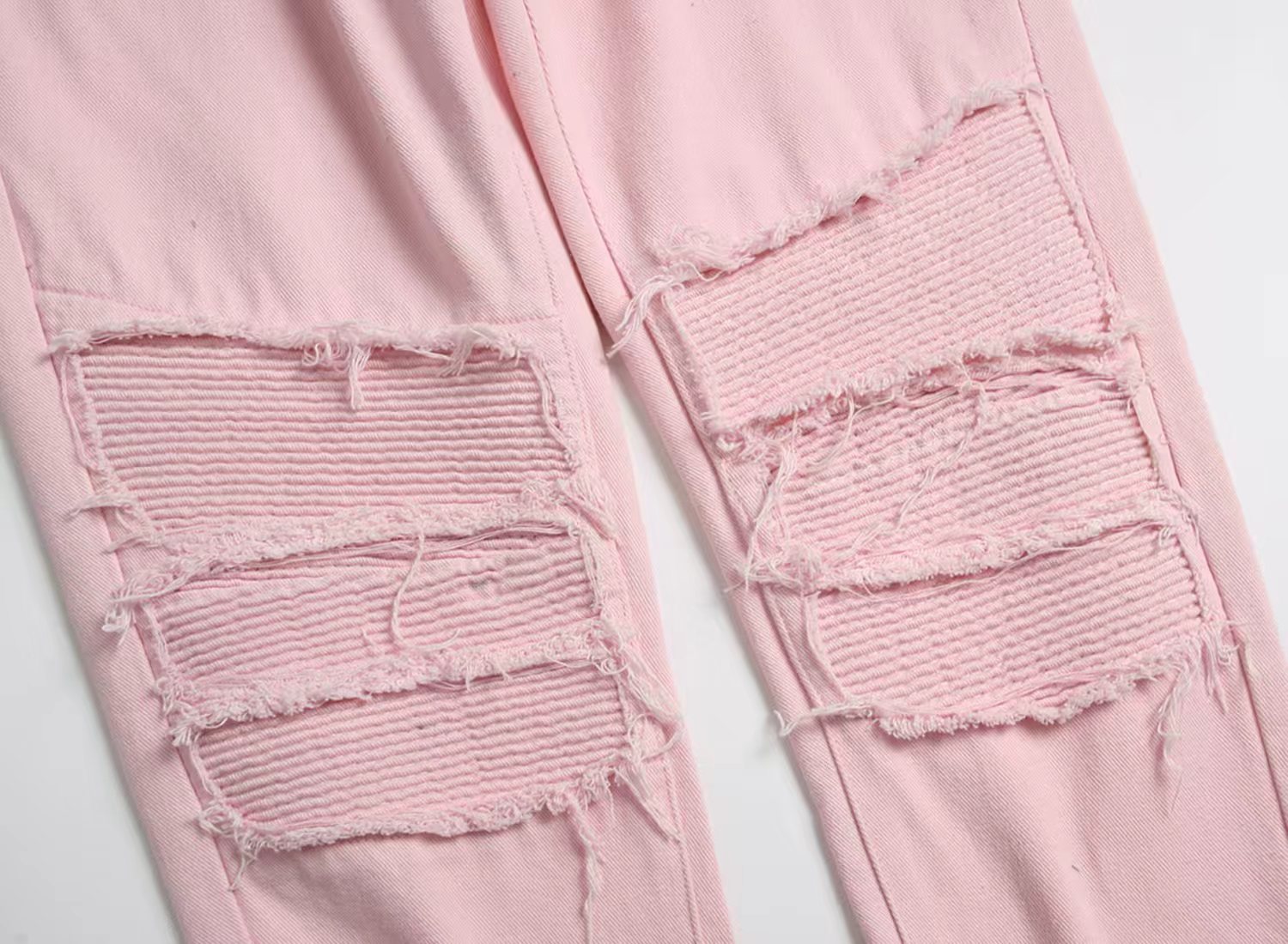 Men's Jeans Men's Slim Fit Pink Ripped Jeans - Solid Color Stretch Denim Pants for Fashion-DH0011