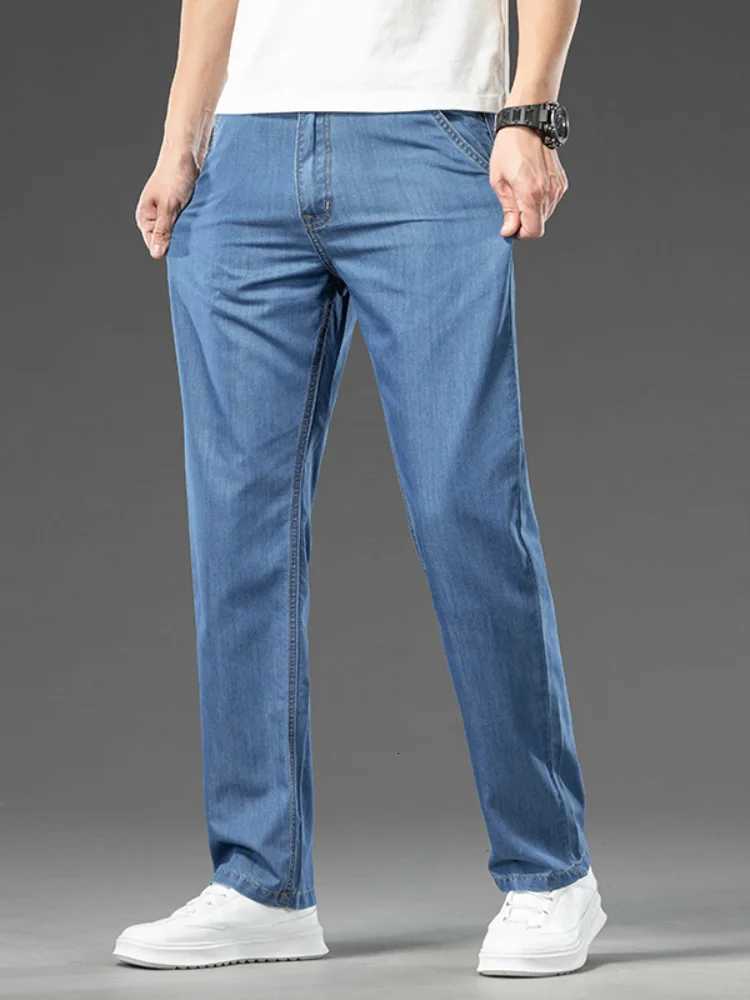 Spring Summer Thin Modal Mens Jeans Loose Straight Classic Business Versatile Casual Denim Trousers Brand Clothing Male PantsZ250917
