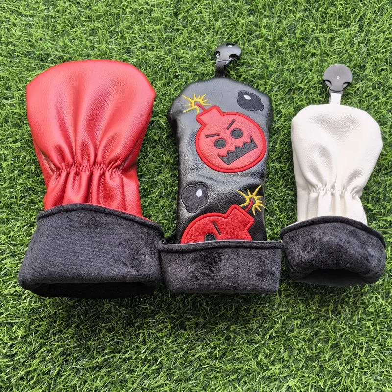 Cartoon Bomb 1 3 5 Wood Headcovers Driver Fairway Woods Cover PU Leather High quality Putter Head Covers 250917