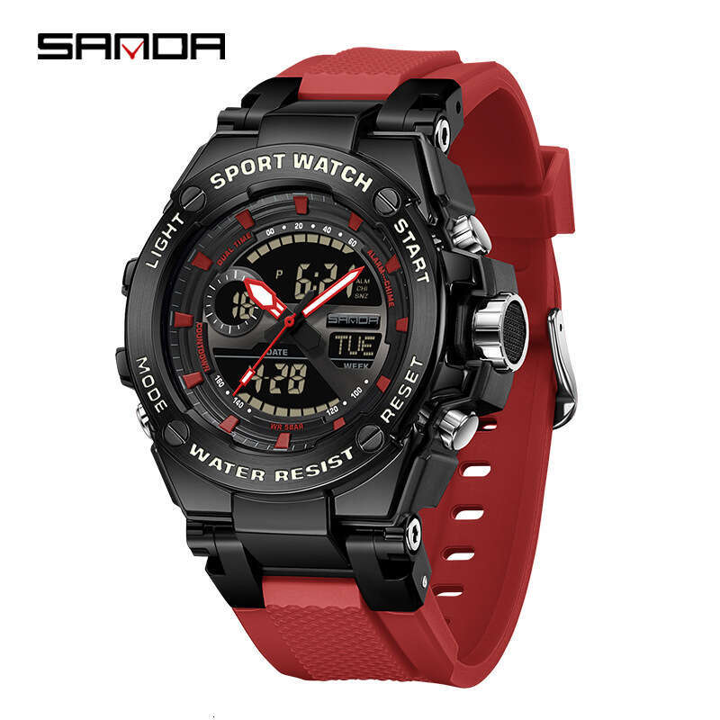 DHgargets Sanda Live Electronic Outdoor Multi-Function Luminous Student Sports Watch Trendy Dual Display Business Wristwatch