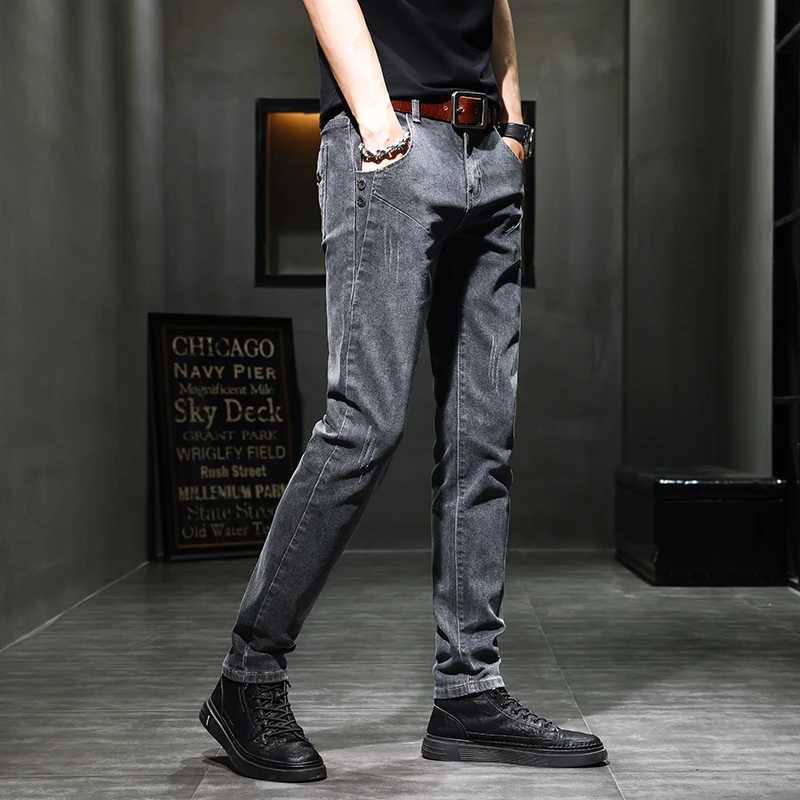 Mens Workwear Elastic Pencil Jeans Male Classic Korean Stretch Fabrics Trousers Casual Allmatch Slim Fit Solid Denim PantsZ250917