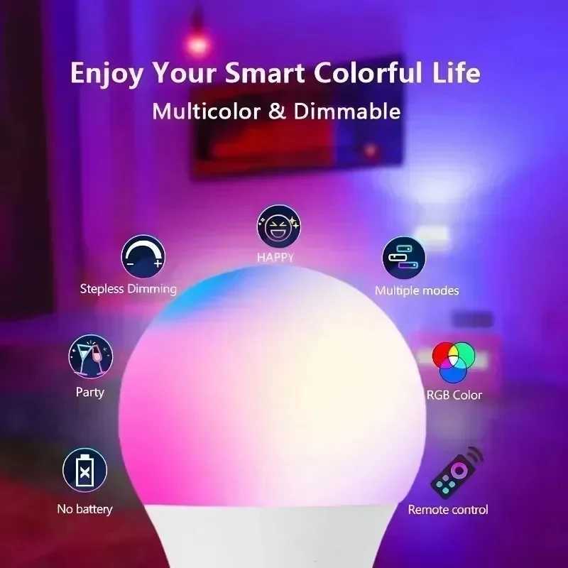 RGB Bulb LED Multicolor Bulbs 16 Colors E27 Base 220V Household Lighting Dimmable 24 Key Remote Control Atmosphere Neon Light C250917