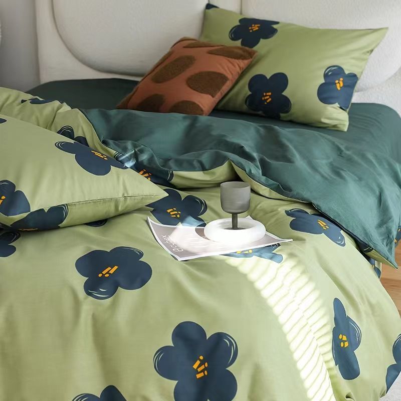 INS Nordic Black and White Bear Four-Piece Washed Cotton Duvet Cover Bed Sheet Student Dormitory Three-Piece Bedding Set W260302