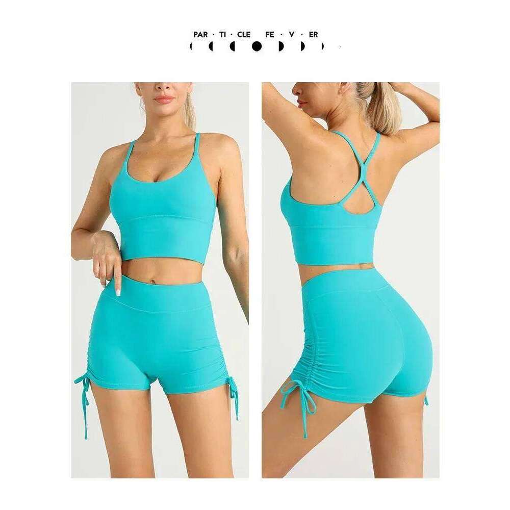 2 Piece Yoga Clothes Summer Short Set Women's Tracksuit Gym Wear Fiess Suit U Back Sports Bra High Waist Skirt Shorts Sets
