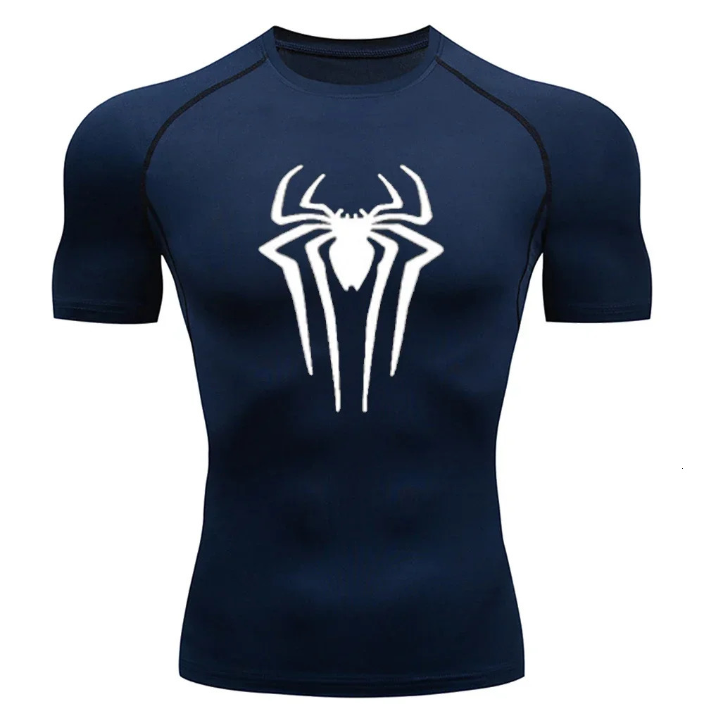 Spider Print Mens Sports Tshirts Fitness Gym Tight Compression Shirt Summer Breathable Quick Drying Tees Y2K Short Sleeve Tops 250917