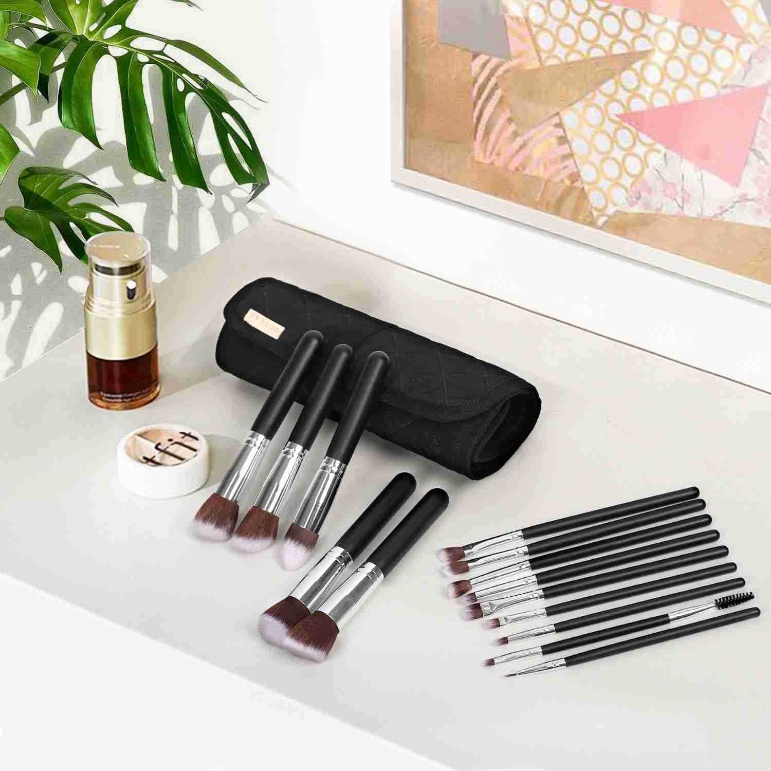Makeup Brush HolderMakeup Brush OrganizerTravel Makeup Brushes Bag Cosmetic Bags Pouch for Women Brushes Case Makeup Artist Black Rhombus Z250917