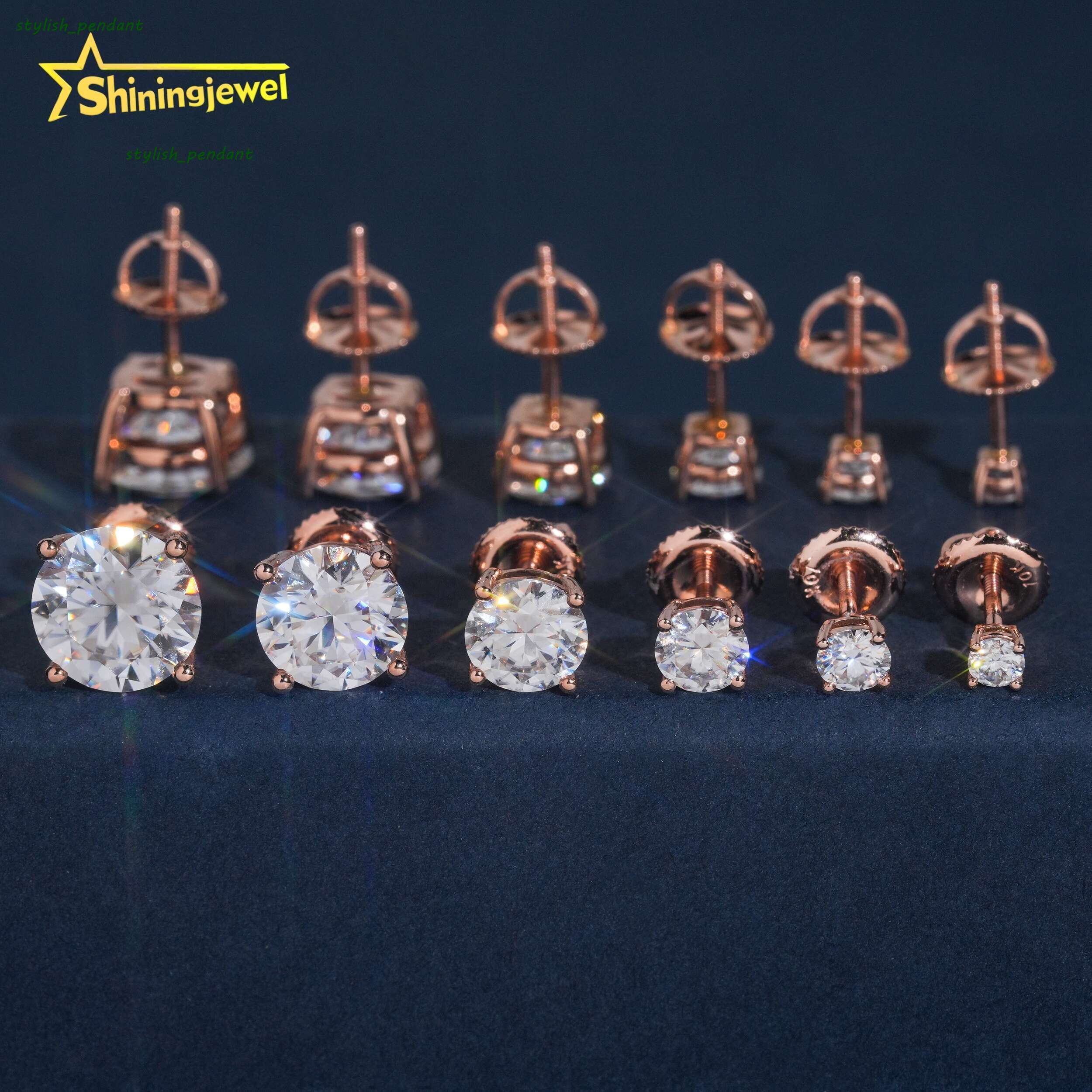 Solid 10K 14K 18K Gold Hip Hop Earrings Studs Solitaire Earrings 3mm to 9mm 4 Claws Moissanite Earrings Screw Back for Men Women