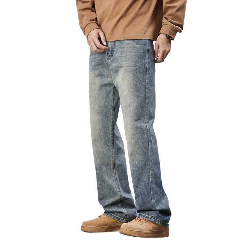 Merican Retro Washed Jeans Mens Loose Denim Trousers Street Hiphop Straight Wideleg Pants Y2k College Student Baggy PantsZ250917