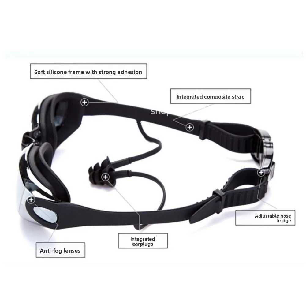 Waterproof Myopia Swim Goggles Dazzling Colors Electroplating Swim Glasses with Earplugs Silicone HD Lens J250917