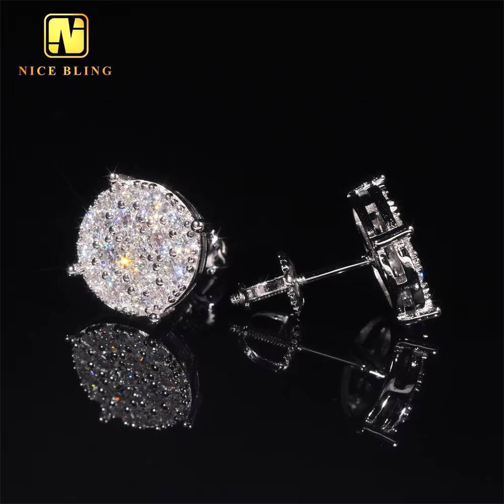 Men Style Stocks Pass Diamond Tester GRA Certified Iced Out 925 Silver Jewelry VVS Moissanite Stud Earrings