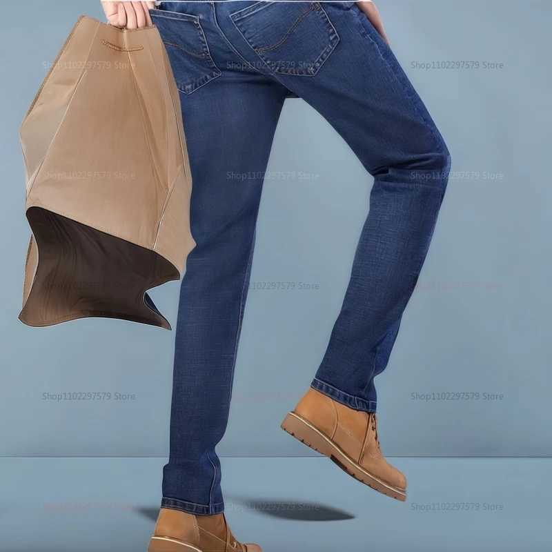 Mens Denim Pants Spring Casual Business Straight Fit Loose Elastic Waist Stylish Comfortable Pants for Work and Casual WearZ250917