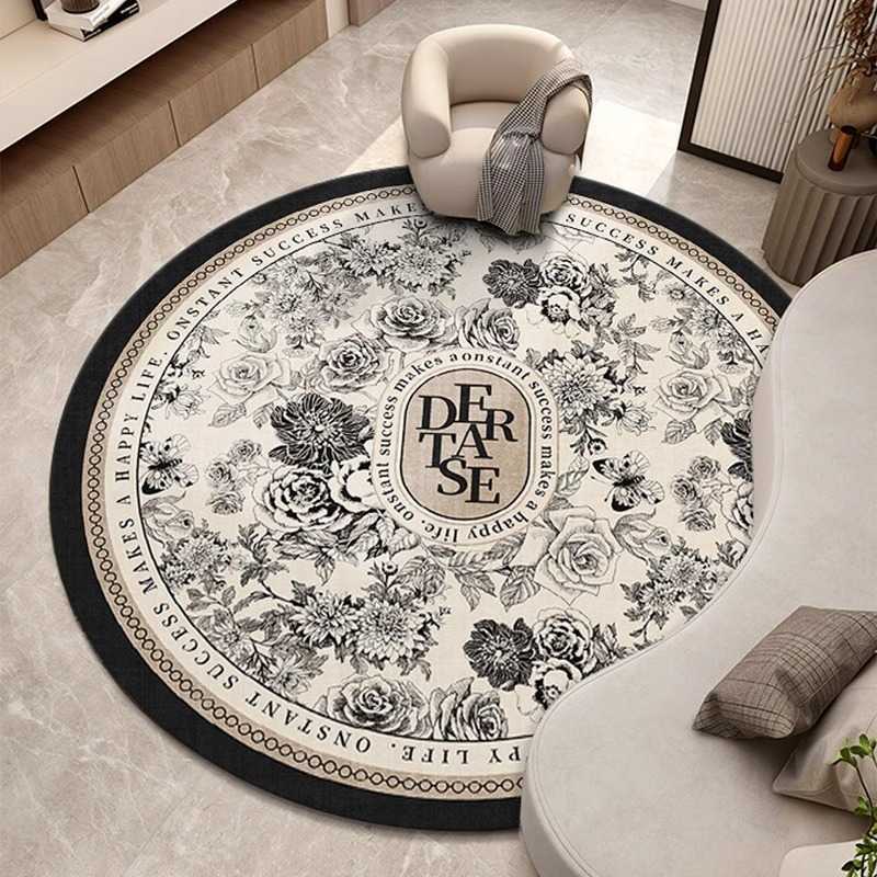 Living Room Carpet Round Crystal Velvet Carpet Makeup Room Decoration Beautiful Soundproof Carpet French Style Easy Care NonSlip Rug C250917
