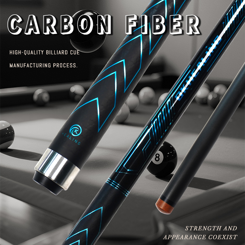 OKHEALING 1/2 Split Carbon Fibre Pool Cue Billiard Cue Stick Tip Diameter 12.9mm Uni-loc Joint Total Length 1474mm/58inch Weight 20Oz Billiard Stick, 