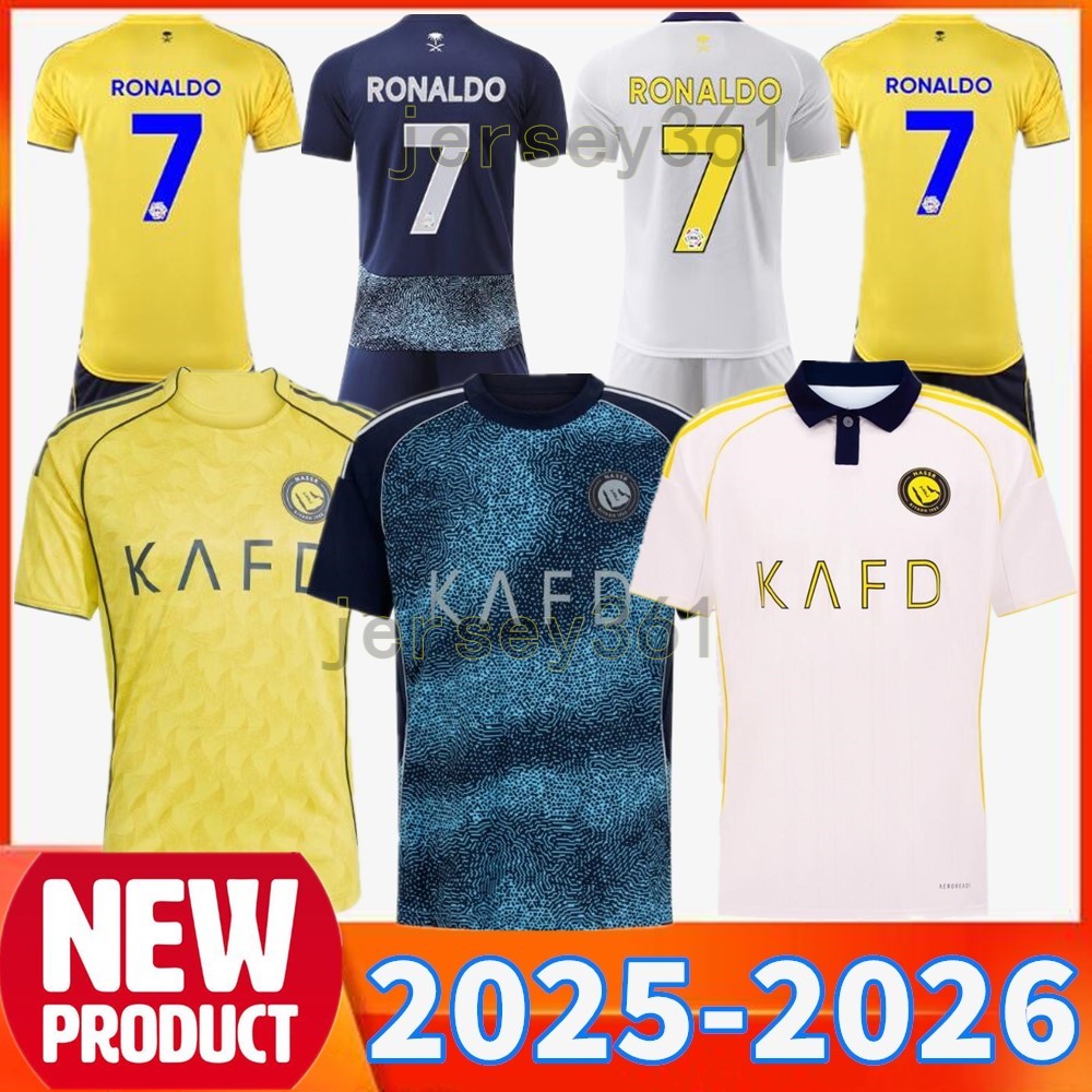 25 26 Al-Nassr FC soccer Jerseys Ronaldo men Kids Kit child uniform 2025 2026 Home yellow CR7 boys Football shiirt Al Nassr away MARTINEZ GHAREEB jerseys