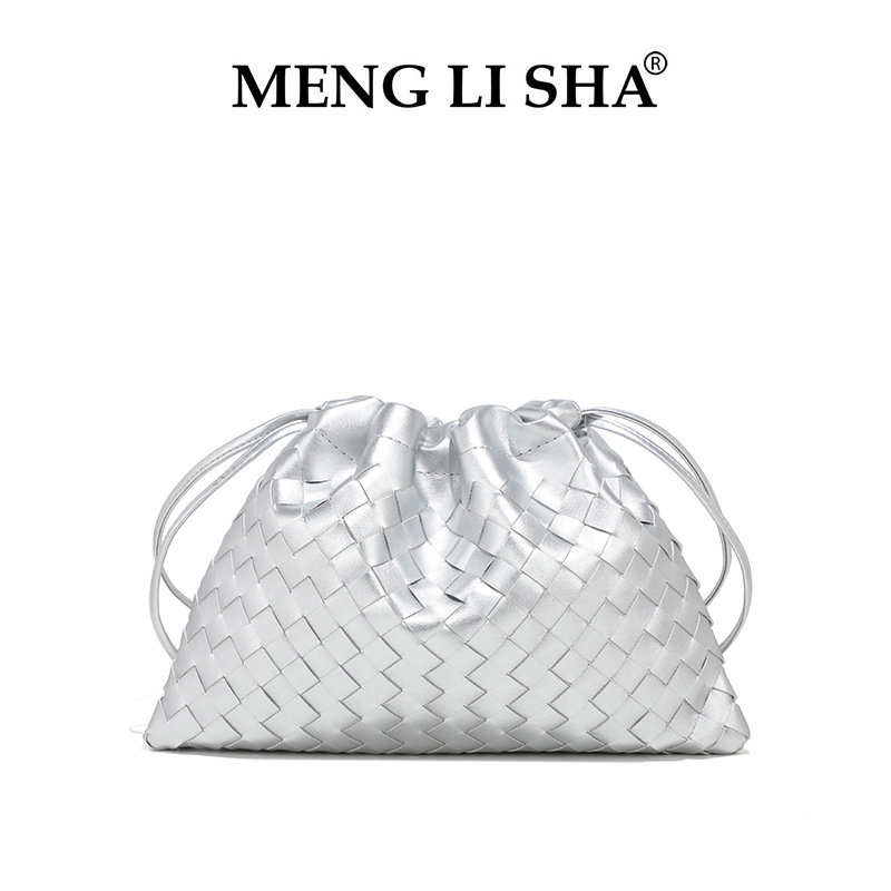 MENGLISHA Lightweight Pleated Woven Drawstring Handbag High-Quality Casual Commuting Bag for Women - Versatile Designer Tote XJ260206