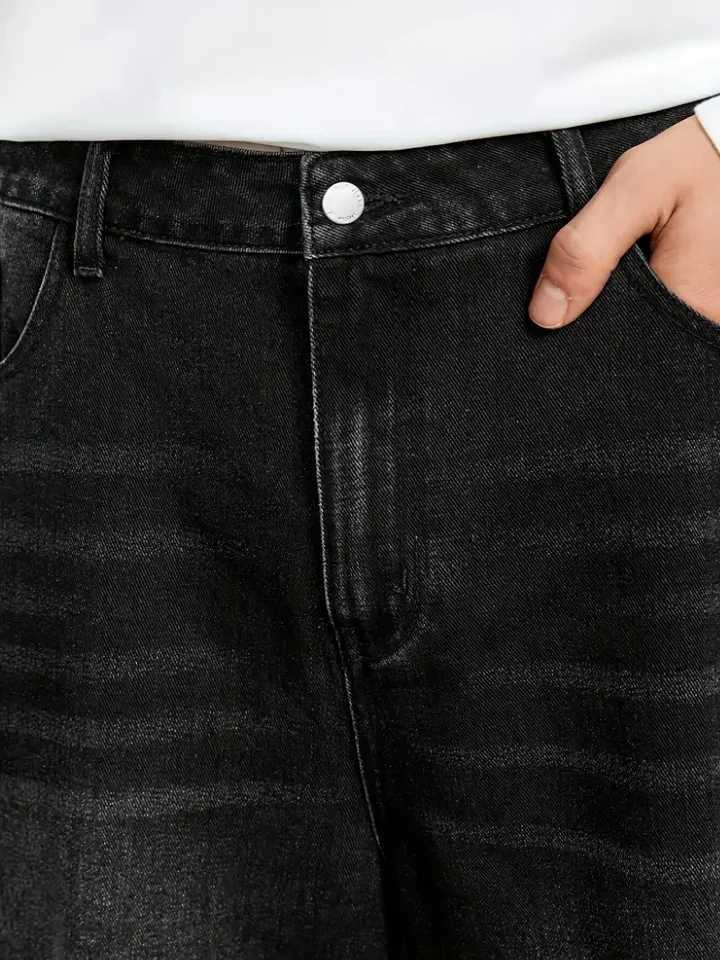 MenS Loose Fit Black Denim Wide Leg Jeans with Raw Wash Detail Comfortable Versatile AllSeason Wear Casual Denim Jeans flZ250917