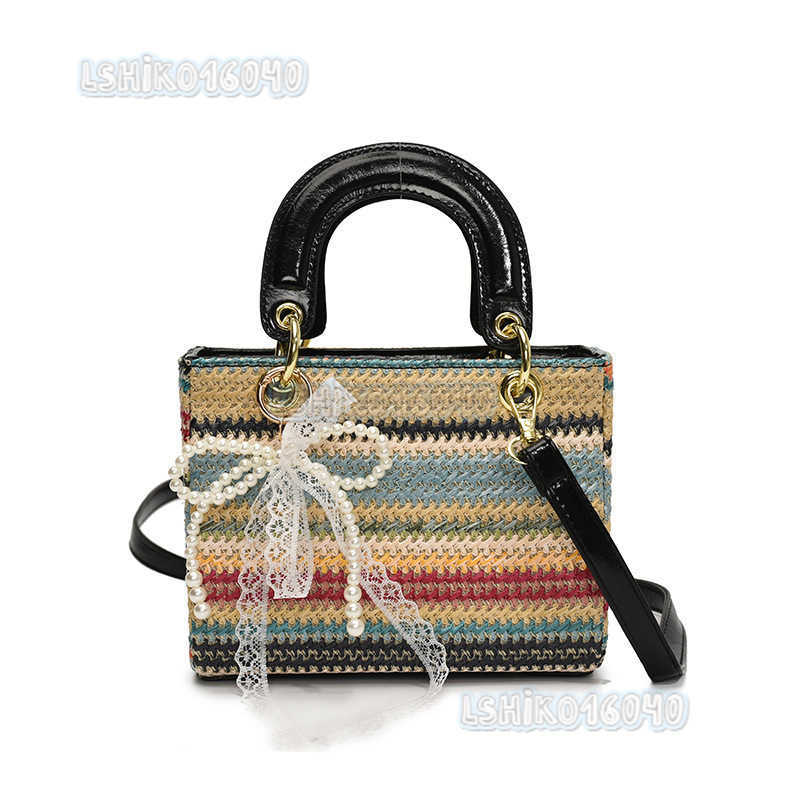 Niche Trendy Fashion Colorblock Straw Bag for Women 2025 New Simple Casual Shoulder Bag Crossbody Princess Bag H250916