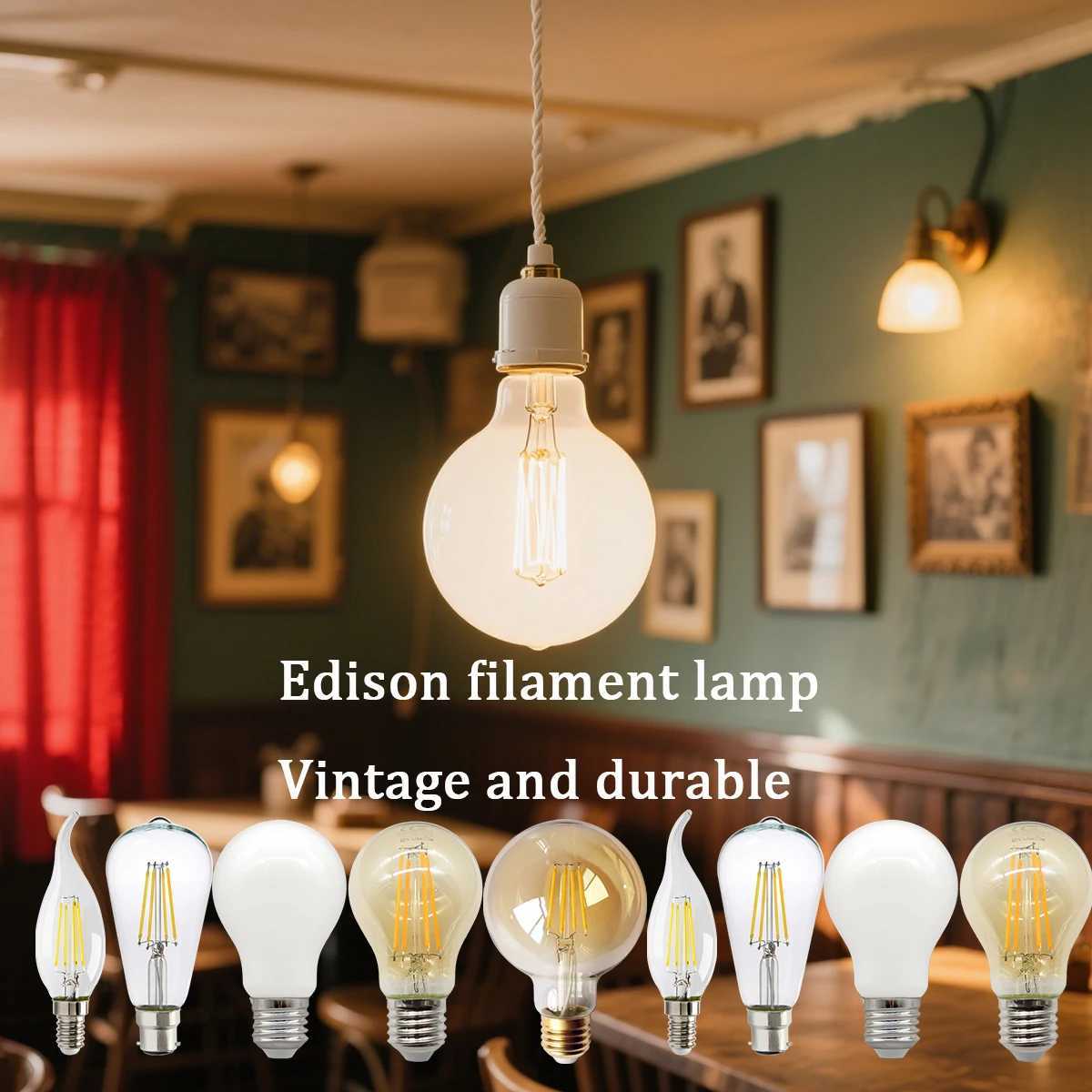 2PCS LED Filament Bulb E14 E27 C35 C35T ST64 G80 A60 220V 4W 9W Warm White Glass 360 Degree Edison Retro Candle Light Blubs C250917
