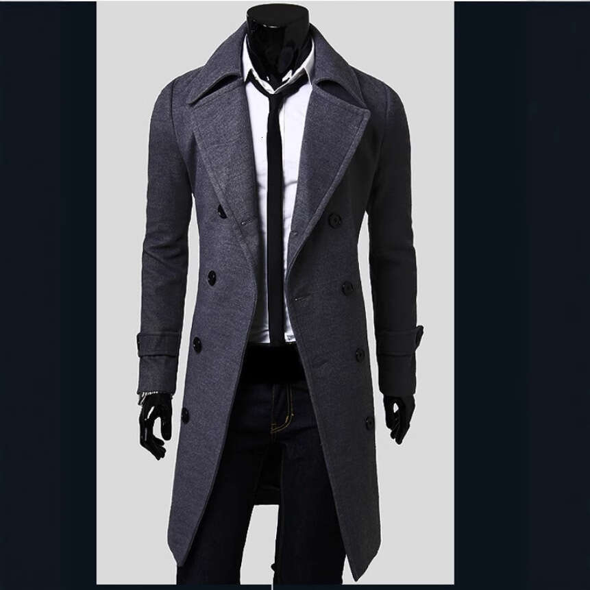 2025 New Men's Double-Breasted Nylon Trench Coat Mid-Length Slim Fit Casual Overcoat Jacket