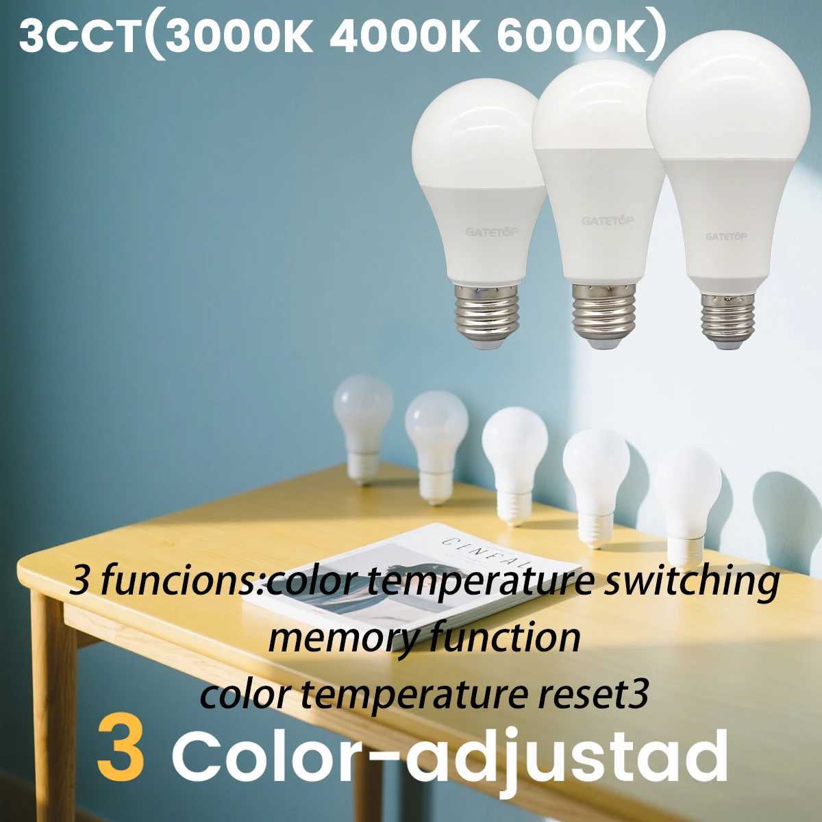 2pcs 3 CCT Energy saving Bulb 3 Color Temperature AC110V 220V E27 B22 18W 24W Memory Function Color Temp Reset Light for Bedroom C250917